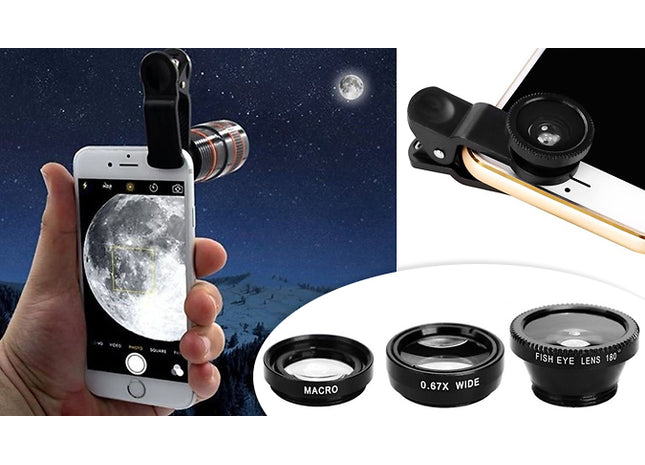 3-in-1 Smartphone Camera Lens Kit, Fish Eye, Macro and Wide Angle