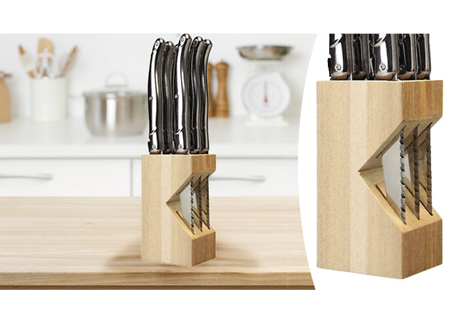 6-Piece Stainless Steel Steak Knife Set With Wooden Block