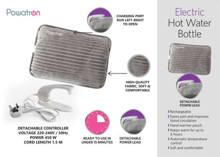 Electric Powatron Hot Water Bottle Plush Grey
